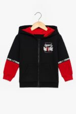 Sweat garçon à capuche noir et rouge imprimé "INSIDE"