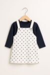 Ensemble robe salopette à pois et t-shirt manches longues fille