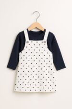 Ensemble robe salopette à pois et t-shirt manches longues fille