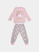 Pyjama chaud fille "Unicorn & Rembo" – Rose & Gris – Pepco