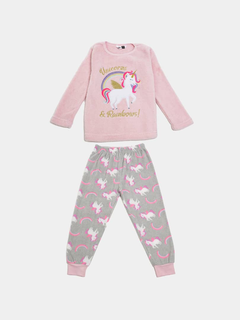 IMG-20241008-WA0016 Pyjama chaud fille "Unicorn & Rembo" – Rose & Gris – Pepco - Image 1