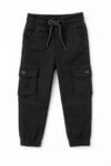 Pantalon cargo garçon noir avec cordon et poches latérales