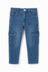 Pantalon cargo garçon en jean bleu avec poches latérales