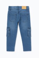 Pantalon cargo garçon en jean bleu avec poches latérales - Image 2