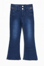 Pantalon jean fille évasé – Bleu foncé et bleu clair