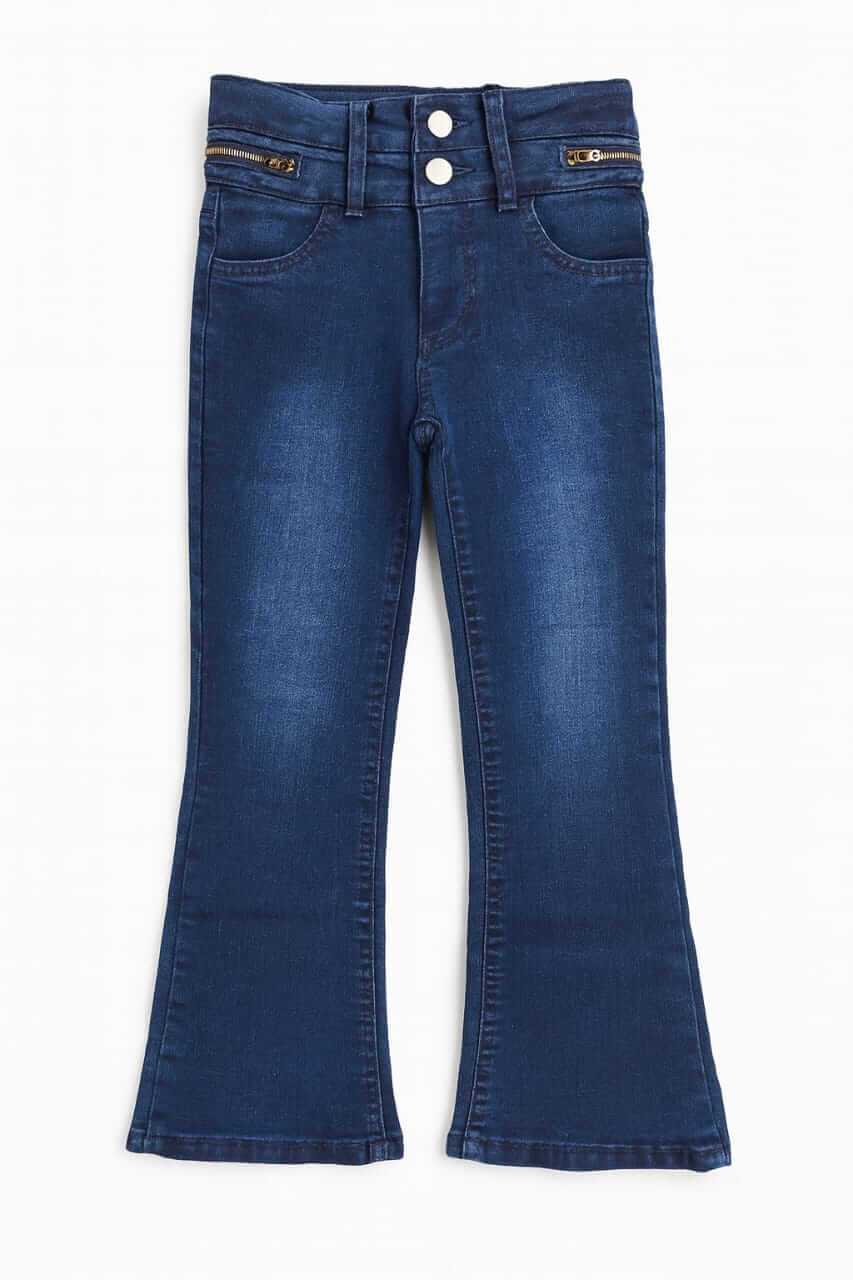 IMG-20250823-WA0024 Pantalon jean fille évasé – Bleu foncé et bleu clair - Image 1