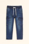 Pantalon jean cargo garçon – taille élastique avec cordon