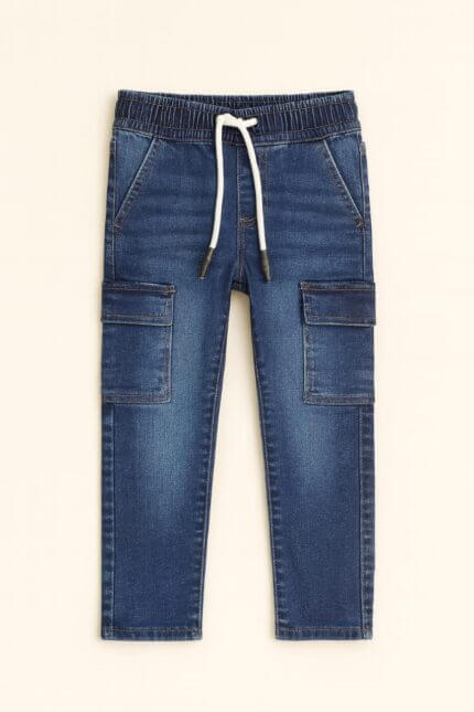 Pantalon jean cargo garçon – taille élastique avec cordon