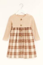 Robe fille à carreaux avec serre-tête assorti – manches longues - Image 2