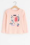t-shirt fille rose pâle manches longues avec imprimé floral