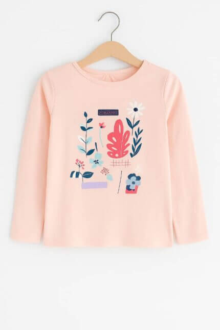 t-shirt fille rose pâle manches longues avec imprimé floral