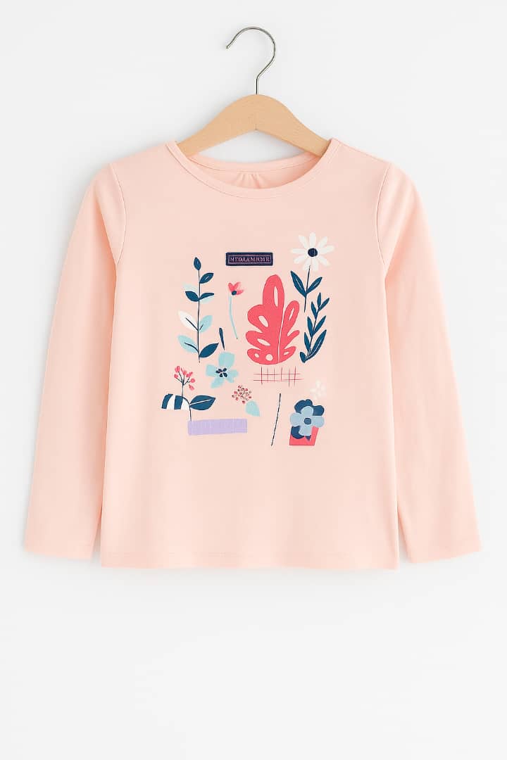 IMG-20250827-WA0007 t-shirt fille rose pâle manches longues avec imprimé floral