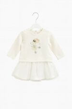 Robe bébé fille crème à motif souris avec jupe en tulle