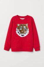 Sweatshirt garçon tigre – Sequins réversibles rouge
