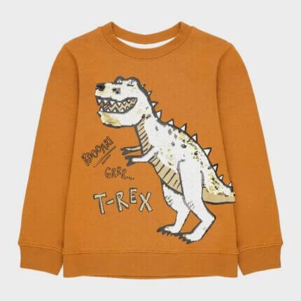 Sweatshirt garçon T-Rex – Sequins réversibles orange