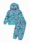 ensemble survêtement fille 7-11 ans turquoise avec capuche et pantalon imprimé