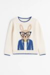 Pull garçon motif lapin en maille