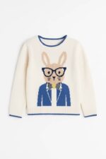 Pull garçon motif lapin en maille