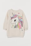 Sweat long fille licorne beige – H&M