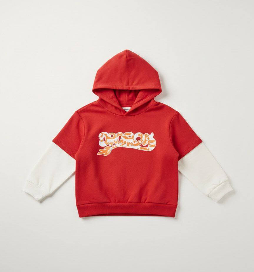 IMAGE 2025-11-26 19:06:28 Sweat rouge à capuche H&M – manches contrastées – pour enfant - Image 1