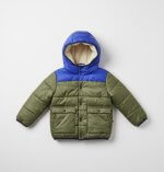 🧥 Veste matelassée d’hiver pour garçon – bicolore avec capuche chaude