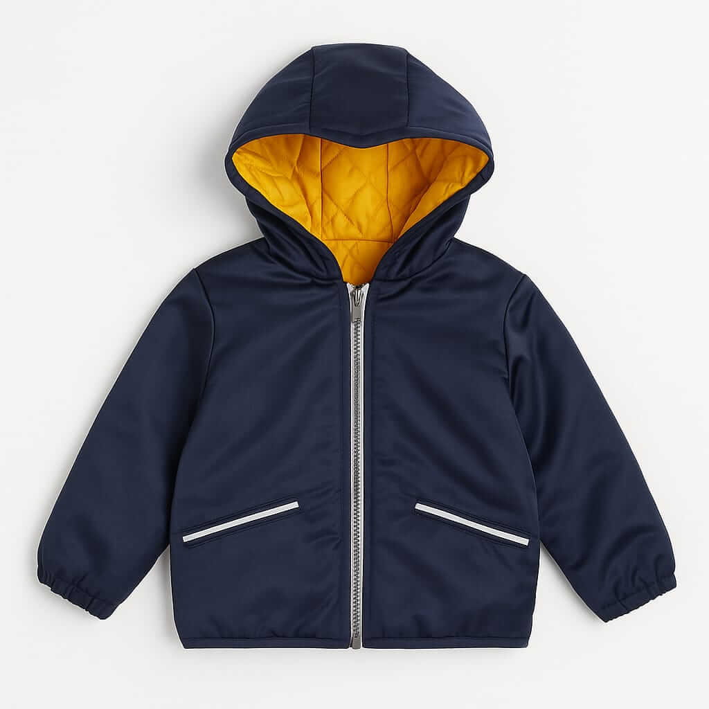 IMG-20251114-WA0039 Veste garçon double face – 3 à 14 ans – Bleu/Jaune & Vert/Argent - Image 1