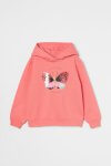 Sweat fille rose à capuche – Papillon sequins
