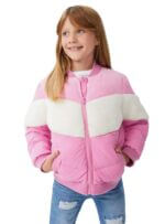 Veste bomber fille chaude avec bande sherpa – Rose & Bleu – 1 à 14 ans - Image 3