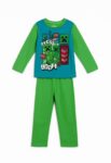 Pyjama garçon vert et bleu avec imprimé Minecraft – Ensemble manches longues en coton
