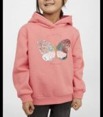 Sweat fille rose à capuche – Papillon sequins - Image 2