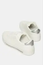 Baskets fille blanches à semelle plateforme avec détail argenté - Image 4