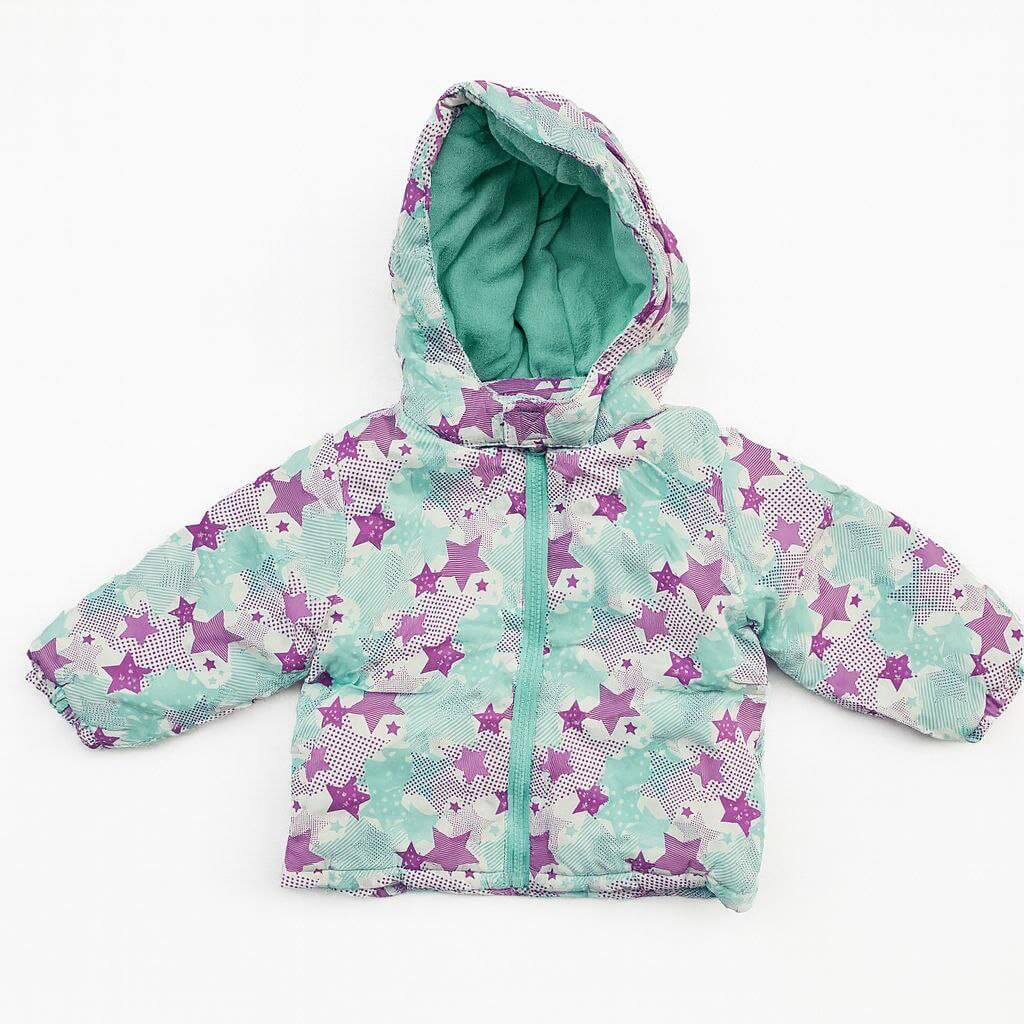photo_2025-12-01_22-00-26 Doudoune fille imprimée étoiles – Vert & Violet - Image 1