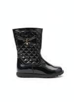 Bottes noires vernies fille avec nœud décoratif