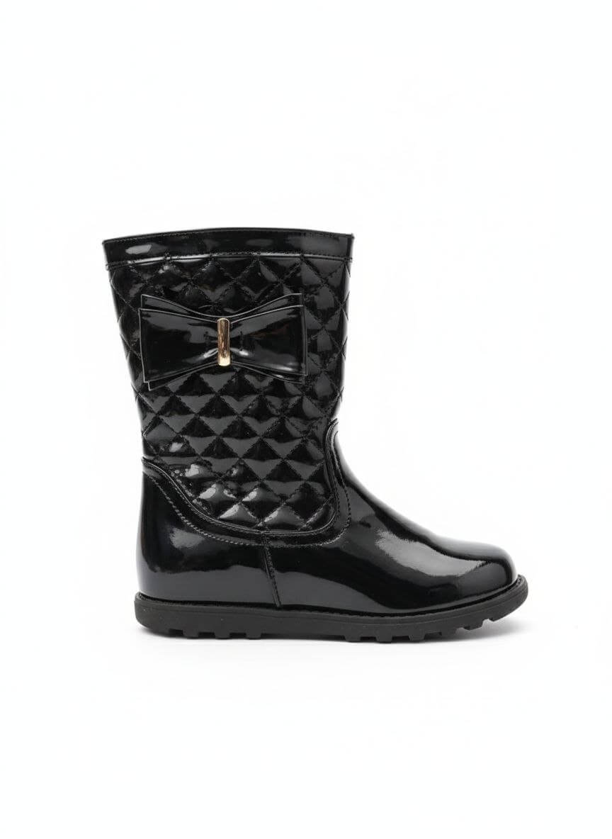 photo_2025-12-09_15-58-35 Bottes noires vernies fille avec nœud décoratif - Image 1