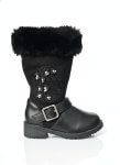 Bottes filles noires fourrées avec boucle décorative