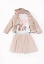 Ensemble fille 3 pièces élégante – T-shirt, veste et jupe en tulle (1–8 ans)