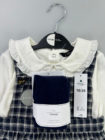 Ensemble bébé fille 3 pièces salopette à carreaux – Bleu marine & blanc - Image 4