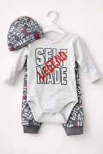 Ensemble bébé 3 pièces – Body, pantalon et bonnet (filles & garçons) - Image 2