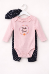 Ensemble bébé fille 3 pièces – Body rose, pantalon à pois et bandeau