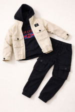 Ensemble garçon 3 pièces – Veste, hoodie et pantalon cargo - Image 3