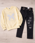 Ensemble fille sweat & jean motif papillon – 2 couleurs - Image 2