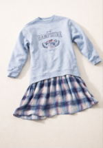 Robe sweat fille bleu ciel à jupe à carreaux - Image 2