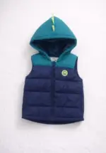 Gilet matelassé à capuche garçon bleu et vert motif dinosaure
