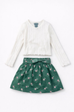 Ensemble fille élégant haut blanc et short vert (7–12 ans)