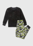 Pyjama garçon velours – Haut noir & pantalon imprimé