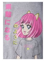 Sweat à capuche fille imprimé manga gris – Kari - Image 4