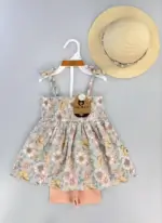 Ensemble d'Été 3 Pièces pour Fille : Robe, Short et Chapeau (1 à 2ans) - Image 3