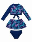 Maillot de Bain Fille 3 Pièces Anti-UV – Imprimé Fleuri