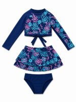 Maillot de Bain Fille 3 Pièces Anti-UV – Imprimé Fleuri