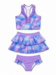 Maillot de Bain Fille 3 Pièces – Motif Galaxy Violet